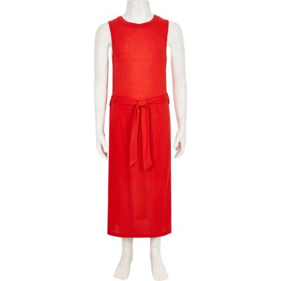 Girls red belted maxi tunic